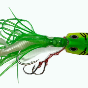 Crawler Lure in the green color. This lure is often used for black sea bass fishing.