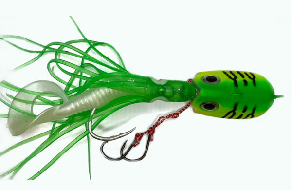 Crawler Lure in the green color. This lure is often used for black sea bass fishing.